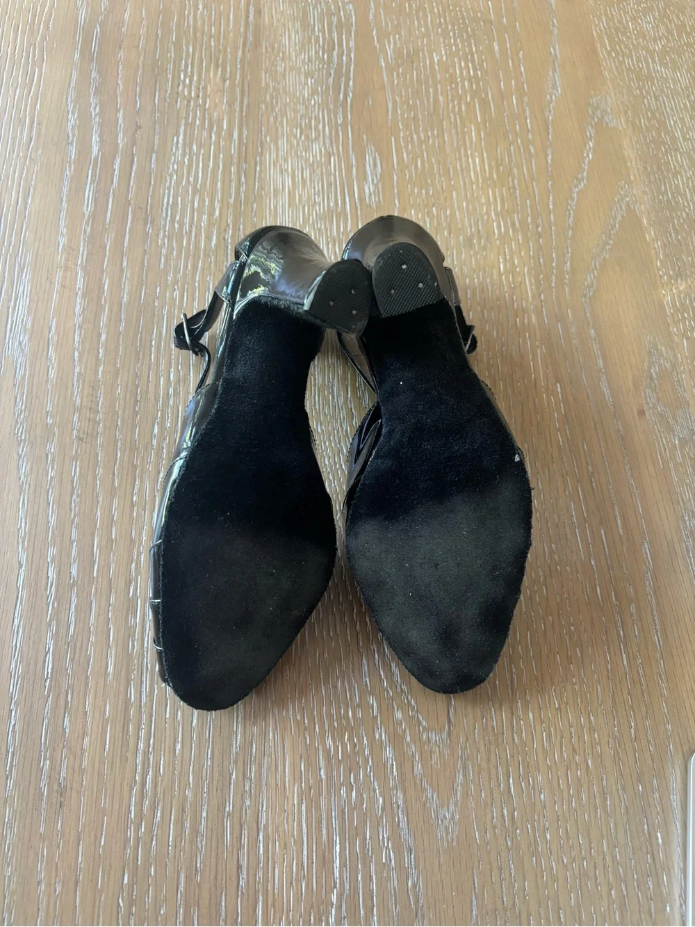 Black Patent 100% Genuine Leather Peep-Toe Ankle Strap Heels